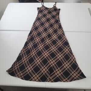 Y2K Grunge Goth Academia 90s Social Collision Dress Womens Large Plaid Maxi Slip